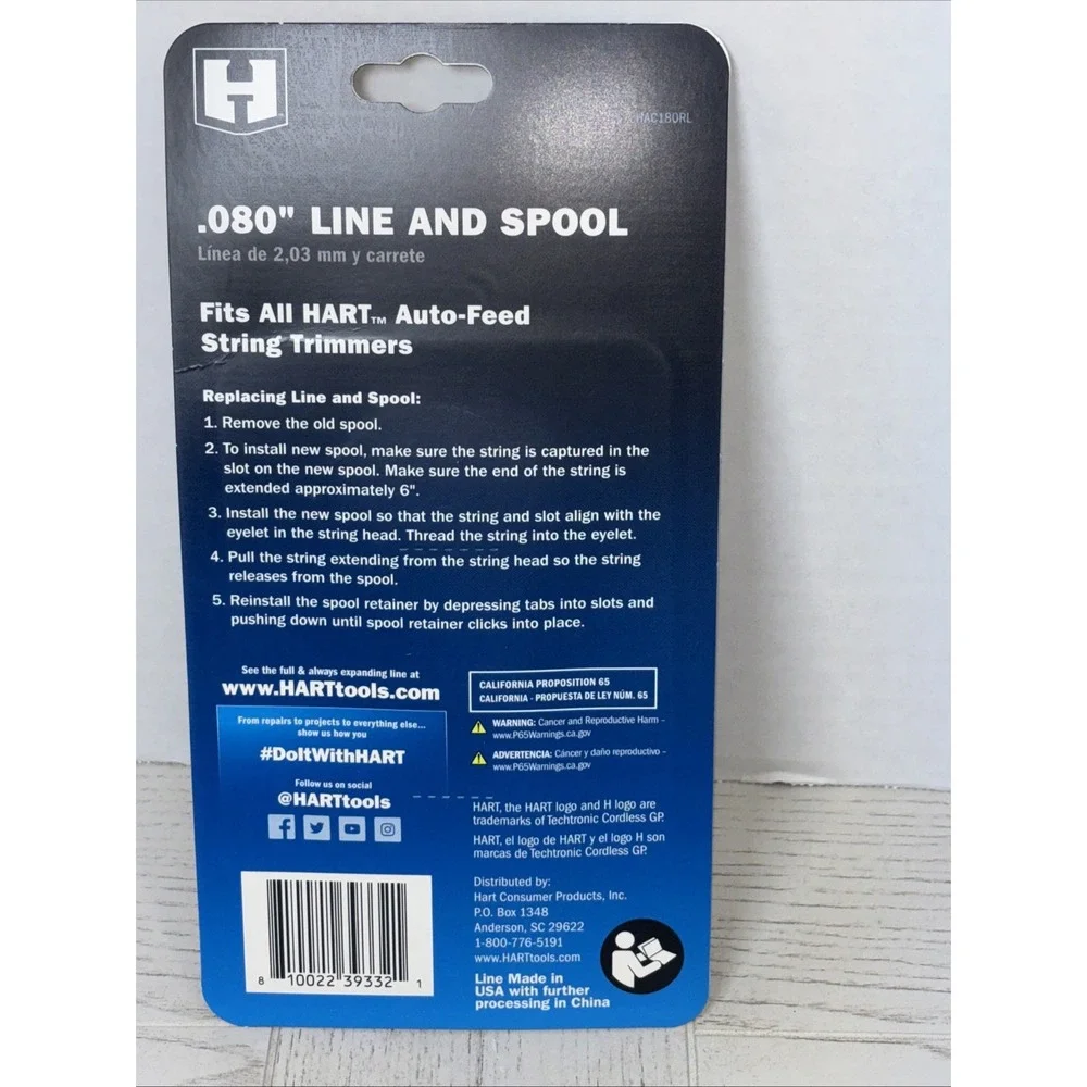 HART 2-Pack .080-inch Pre-Wound Cordless Trimmer Spools New Sealed.